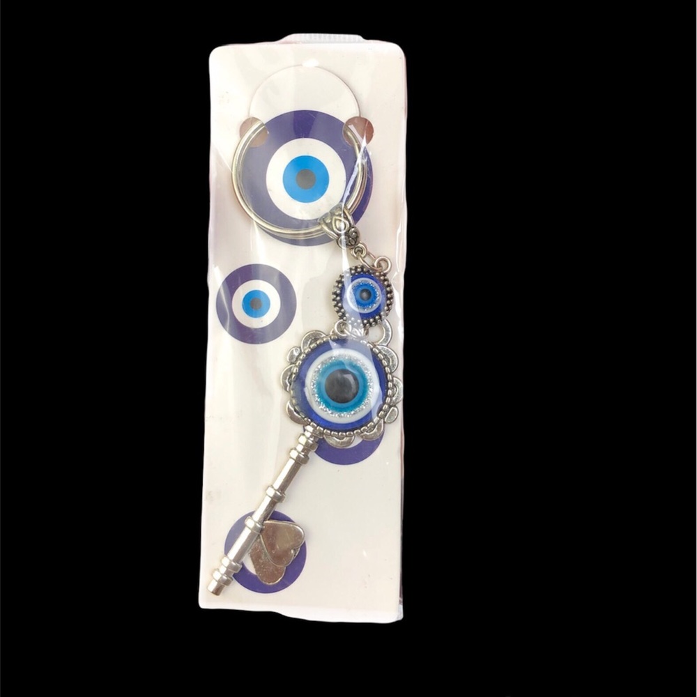 Turkish Blue Evil Eye with Decorative Key Keychain